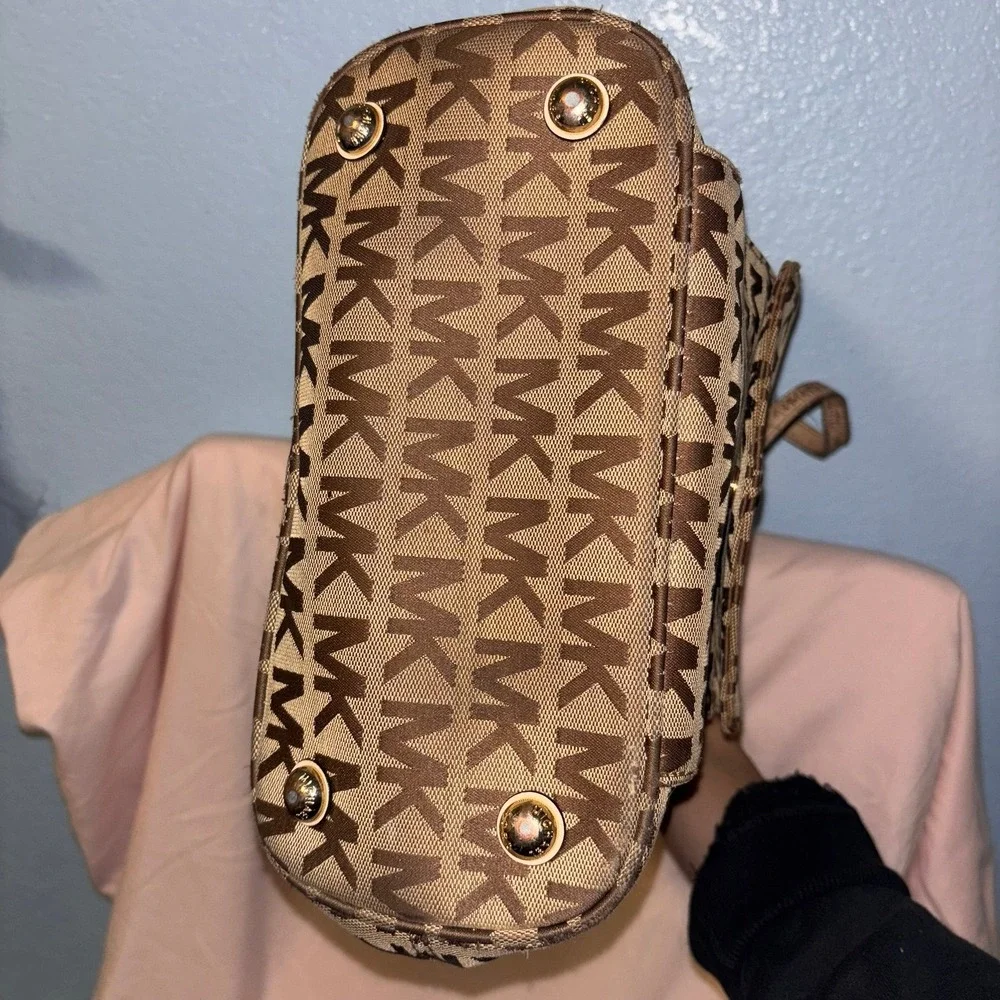 MICHAEL KORS Jet Set Logo, Large Tote Canvas Leather Bag Brown
